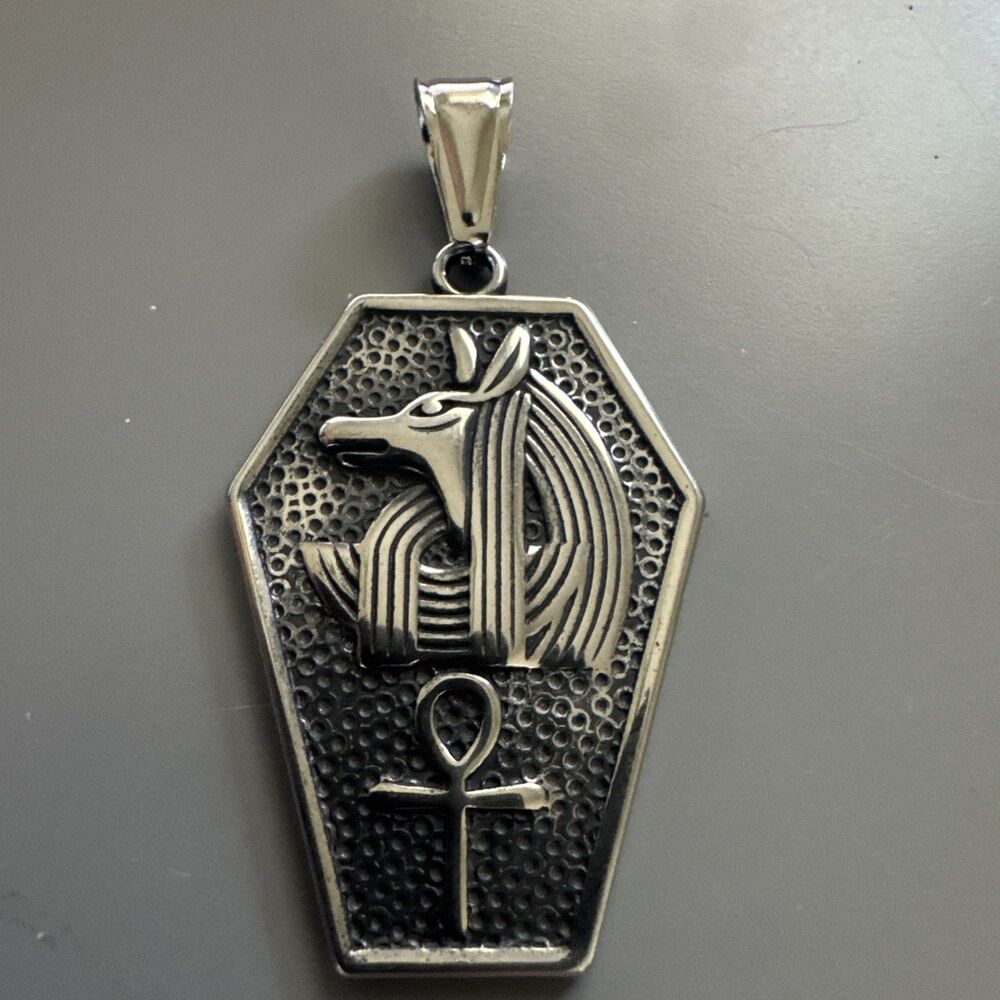 Ancient Egyptian Mythology Sarcophagus Pendant Stainless Steel 24” Chain Ankh
